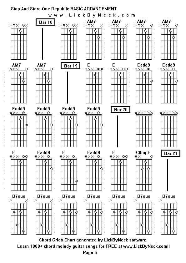 Chord Grids Chart of chord melody fingerstyle guitar song-Stop And Stare-One Republic-BASIC ARRANGEMENT,generated by LickByNeck software.